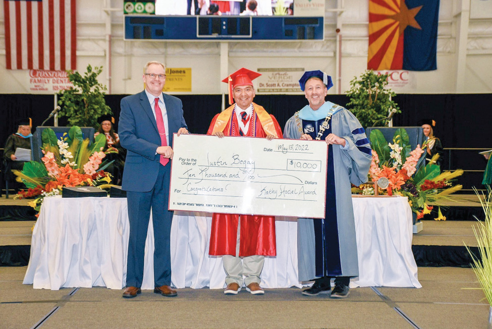 MCC graduate, Justin Begay, has been awarded $10,000 as 2022 Kathy Hodel Most Outstanding Student graduating from MCC with an Associate of Arts in Social and Behavioral Science. He attended theLake Havasu City campus, and after graduation will transfer to ASU at Lake Havasu where he will work to earn a bachelor’s degree in psychology. (Photo by Vanessa Espinoza)